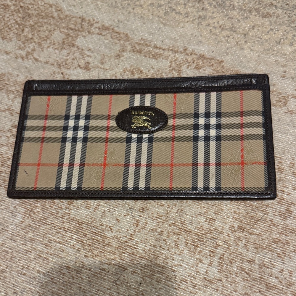 Burberry Beige and Black Plaid Card Holder
